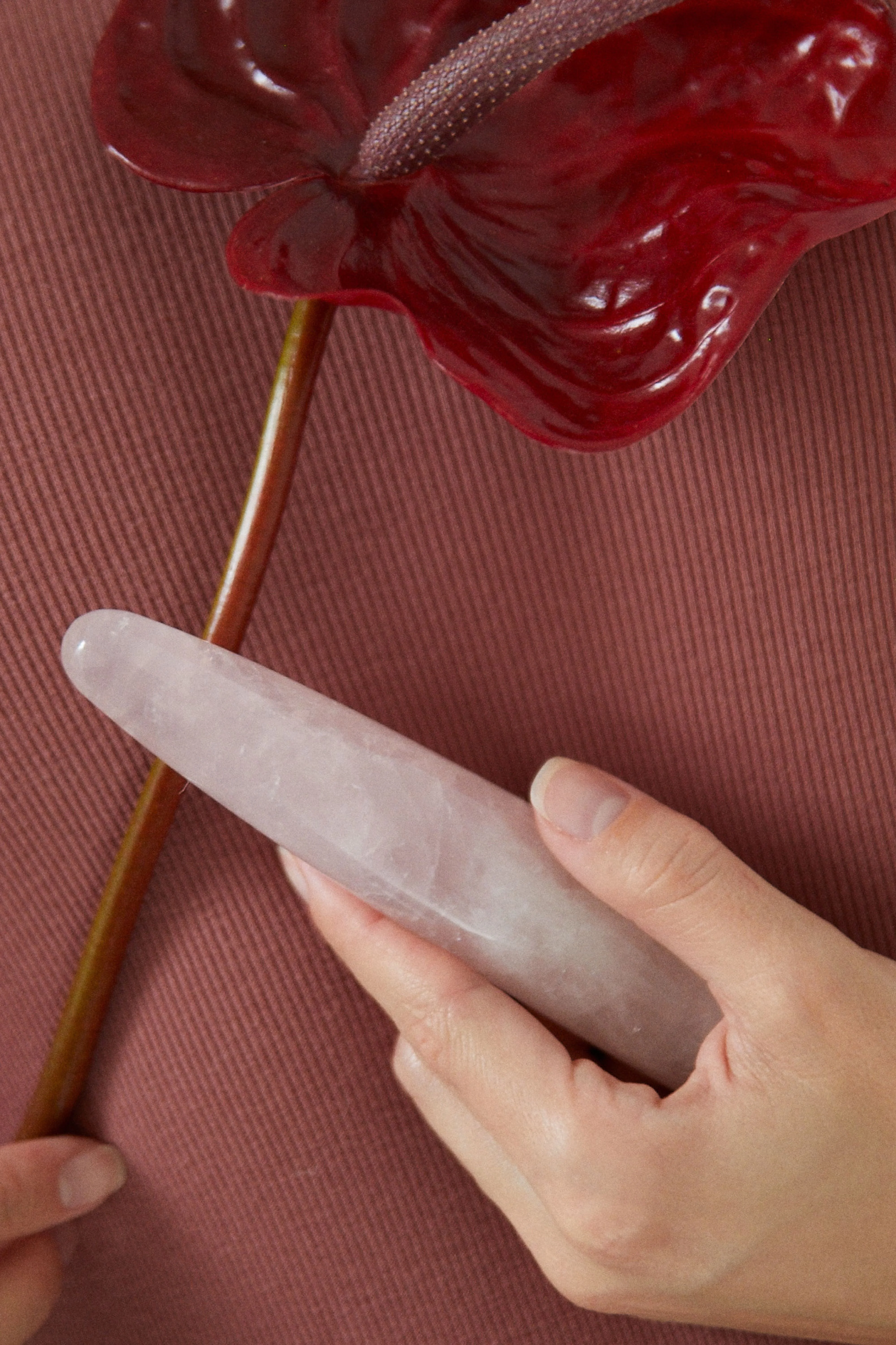 Slim Rose Quartz Crystal Dildo